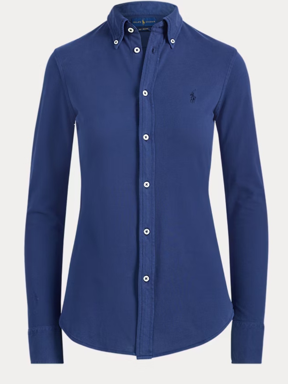 Ralph Lauren Womens Knit Oxford Shirt Blue Long Sleeve Button Down Preppy Large